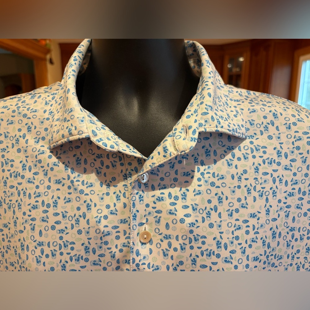 Peter Millar White Shirt with Blue Micro Floral Print